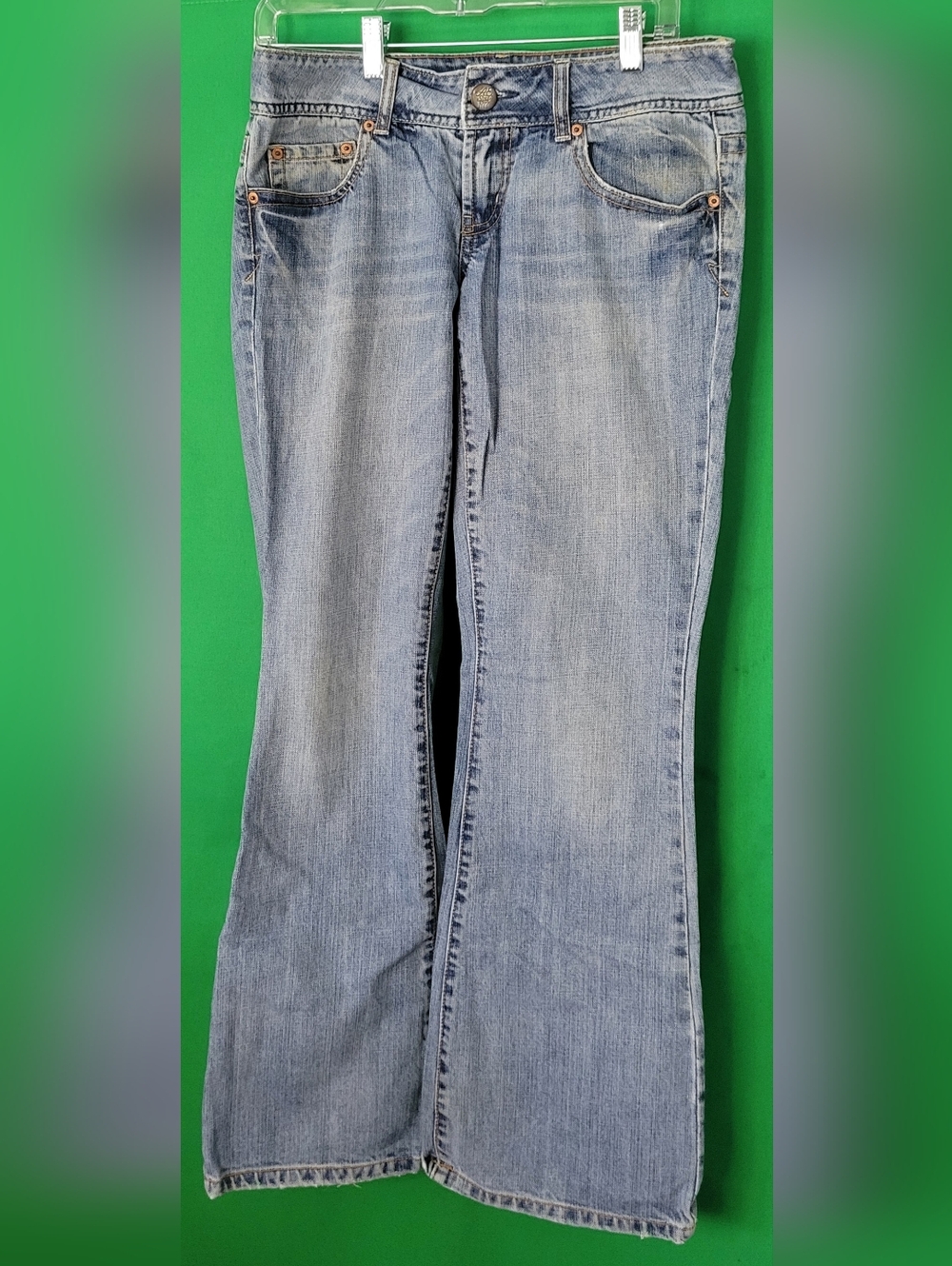 Womens American Eagle Flare Denim Y2k Light Straight-Leg Jeans AE Artist 6 Short